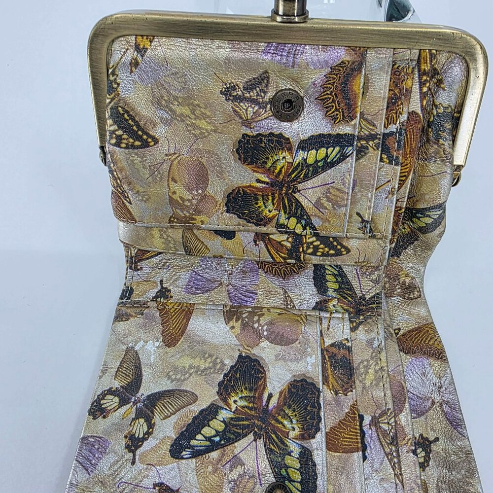 Hobo International Vintage Butterfly Kisslock Wallet Gold Metallic Leather - Picture 2 of 10
